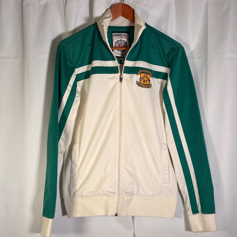 Vintage Y2K Aeropostale Track Jacket S Green Cream 87 Varsity Preppy 2000s